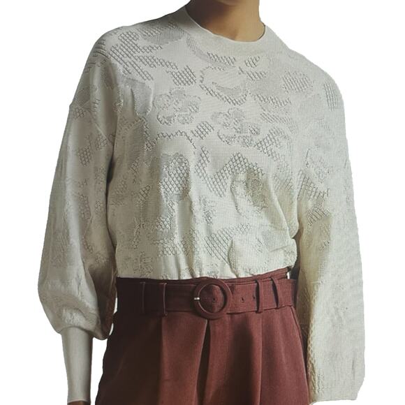 Ted Baker Azlylea Magnolia Jacquard Sweater Women’s Sz 3 US 6 (M) Blouson Sleeve - Picture 2 of 11